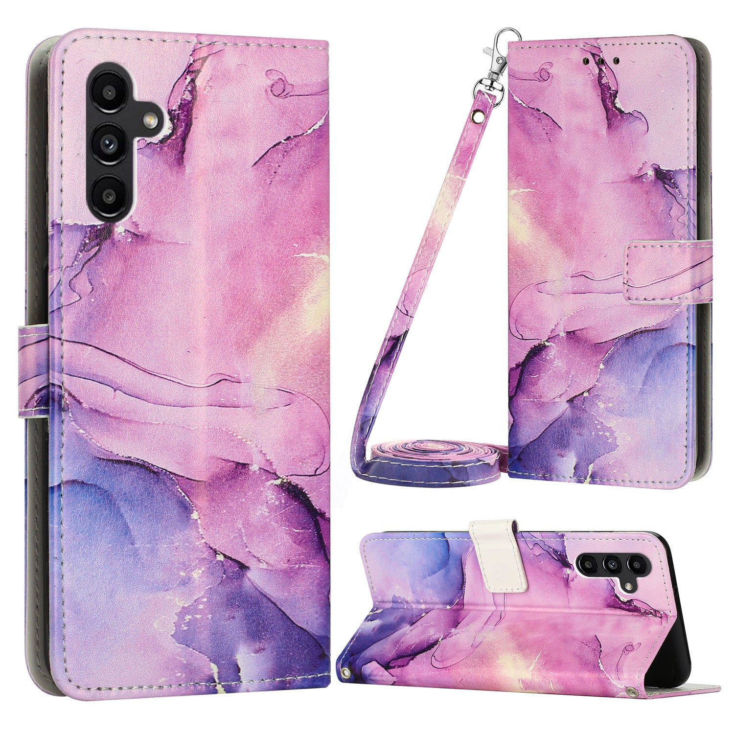 For Samsung Galaxy A24 4G Flip Wallet Cover PU Leather Marble Pattern Stand Phone Case with Shoulder Strap For Samsung Galaxy A24 4G Flip Wallet Cover PU Leather Marble Pattern Stand Phone Case with Shoulder Strap